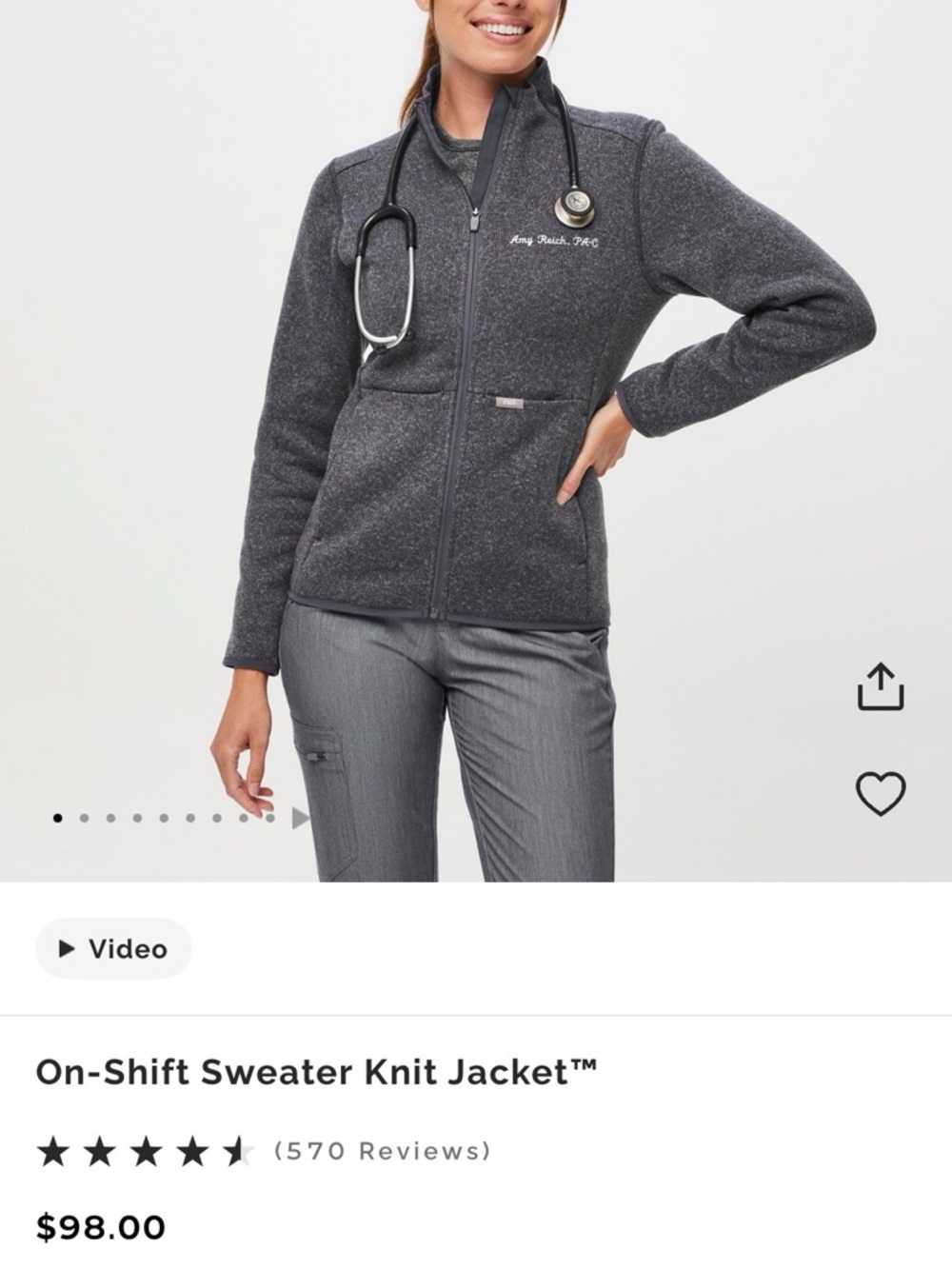 Figs Dark Gray Full-Zip Sweater Jacket